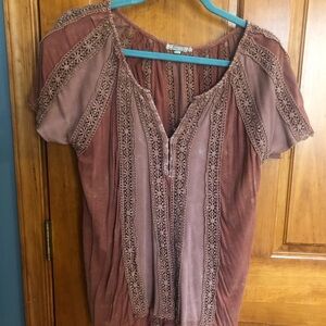 Free People Rust Lace Trim Blouse